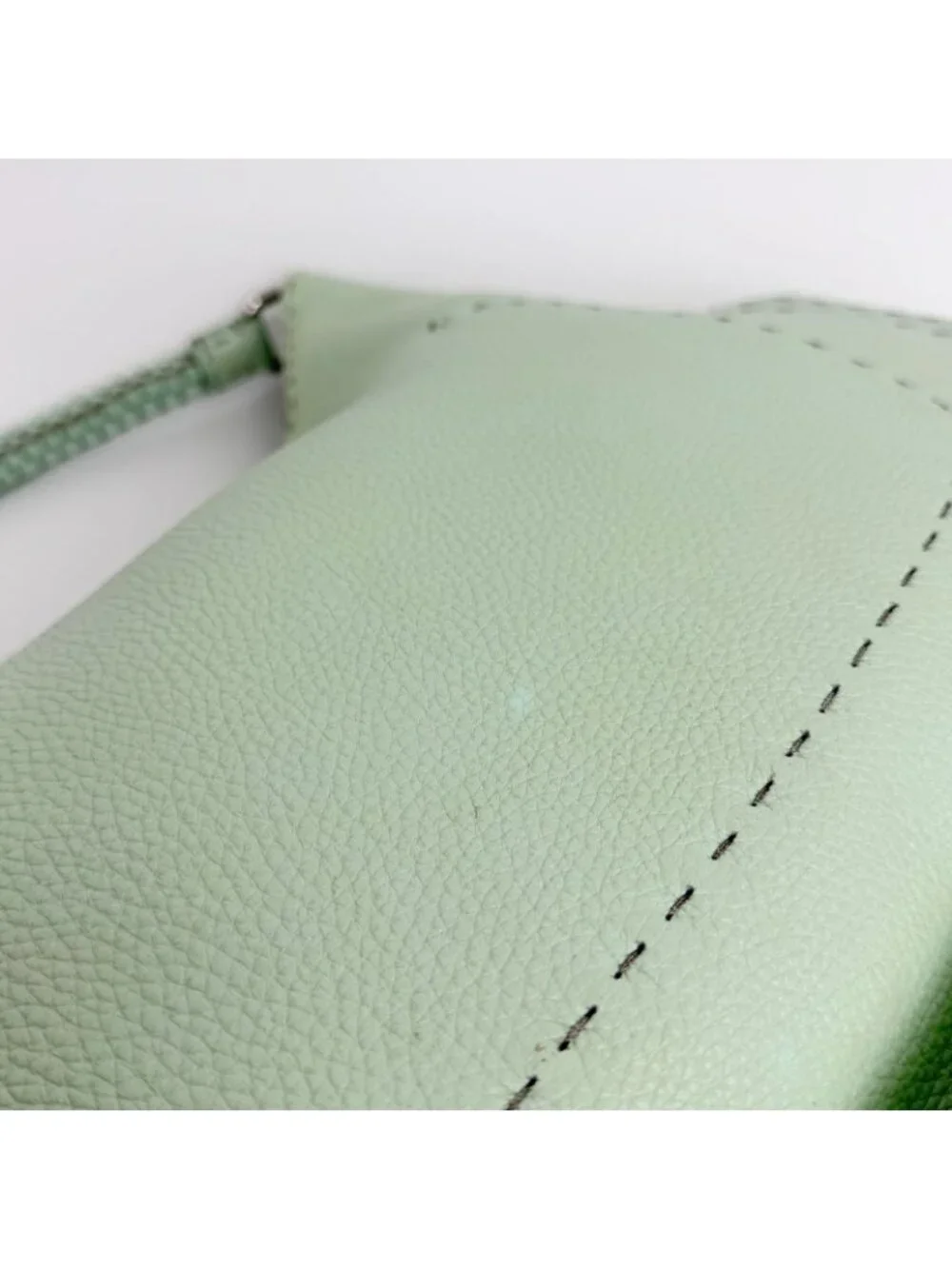 Fendi Selleria Stitch Shoulder Bag Leather Mint Green Silver Vintage